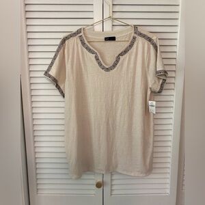 Gap Cream Blue Embroidered Sleeve Sleeve Top Size Large New with Tags